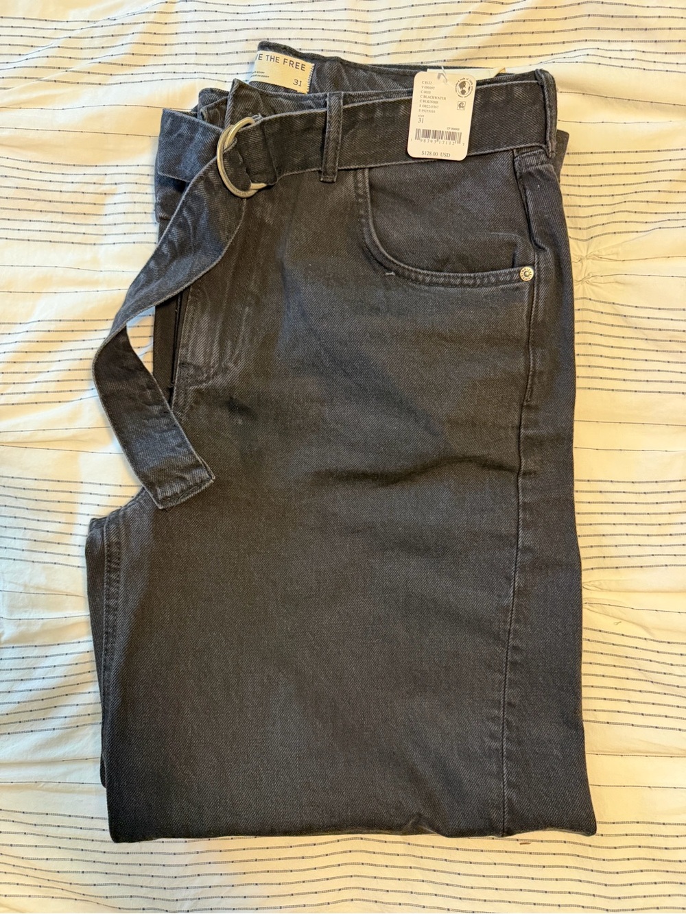 Free People Black Wide-Leg Jeans with Waist Tie - Picture 4 of 6